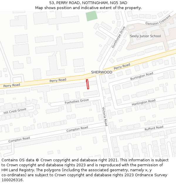53, PERRY ROAD, NOTTINGHAM, NG5 3AD: Location map and indicative extent of plot