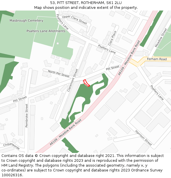 53, PITT STREET, ROTHERHAM, S61 2LU: Location map and indicative extent of plot