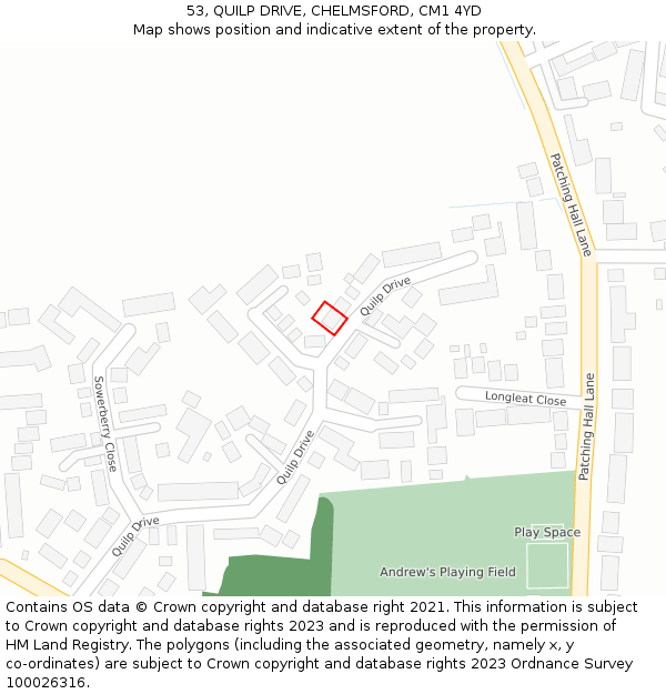 53, QUILP DRIVE, CHELMSFORD, CM1 4YD: Location map and indicative extent of plot
