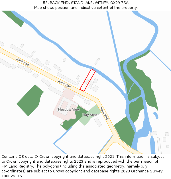 53, RACK END, STANDLAKE, WITNEY, OX29 7SA: Location map and indicative extent of plot