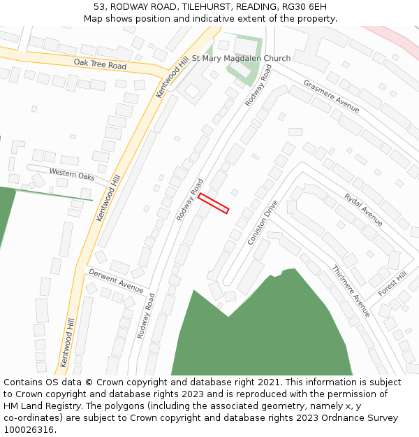 53, RODWAY ROAD, TILEHURST, READING, RG30 6EH: Location map and indicative extent of plot