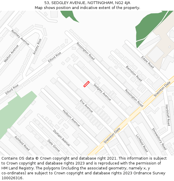 53, SEDGLEY AVENUE, NOTTINGHAM, NG2 4JA: Location map and indicative extent of plot
