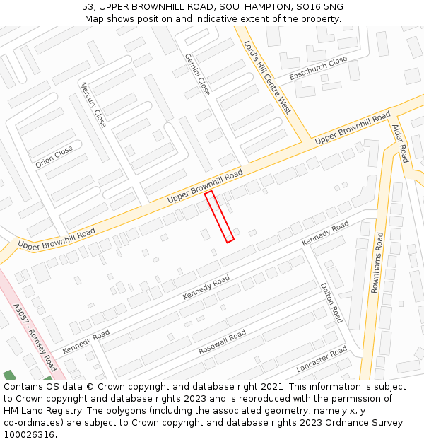 53, UPPER BROWNHILL ROAD, SOUTHAMPTON, SO16 5NG: Location map and indicative extent of plot