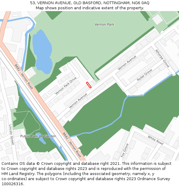 53, VERNON AVENUE, OLD BASFORD, NOTTINGHAM, NG6 0AQ: Location map and indicative extent of plot