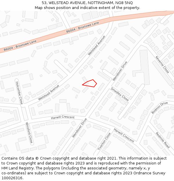 53, WELSTEAD AVENUE, NOTTINGHAM, NG8 5NQ: Location map and indicative extent of plot