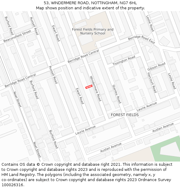 53, WINDERMERE ROAD, NOTTINGHAM, NG7 6HL: Location map and indicative extent of plot