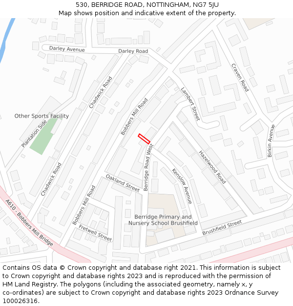 530, BERRIDGE ROAD, NOTTINGHAM, NG7 5JU: Location map and indicative extent of plot