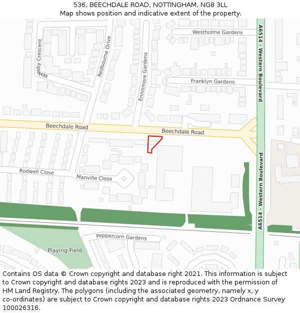 536, BEECHDALE ROAD, NOTTINGHAM, NG8 3LL: Location map and indicative extent of plot