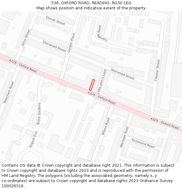 536, OXFORD ROAD, READING, RG30 1EG: Location map and indicative extent of plot