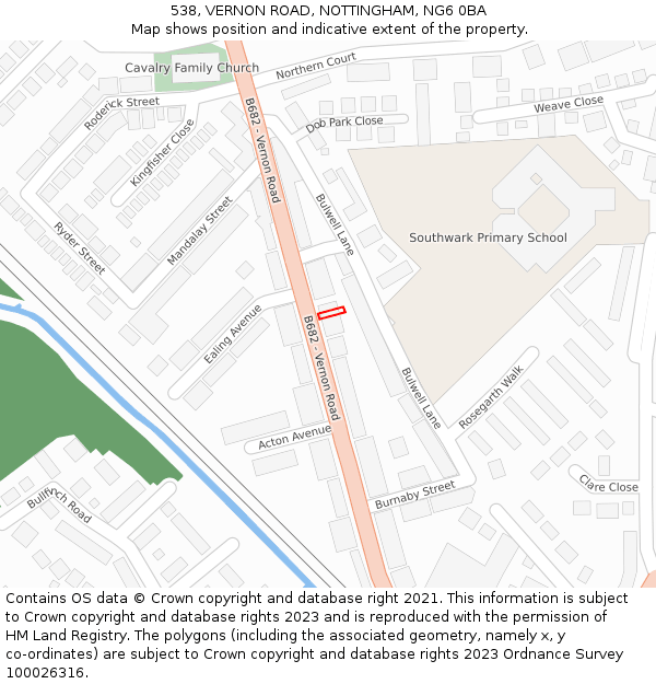 538, VERNON ROAD, NOTTINGHAM, NG6 0BA: Location map and indicative extent of plot
