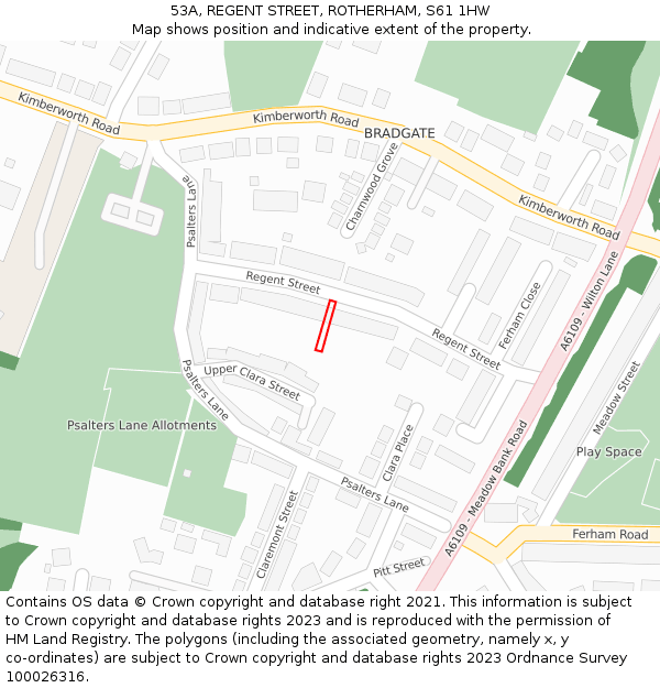53A, REGENT STREET, ROTHERHAM, S61 1HW: Location map and indicative extent of plot