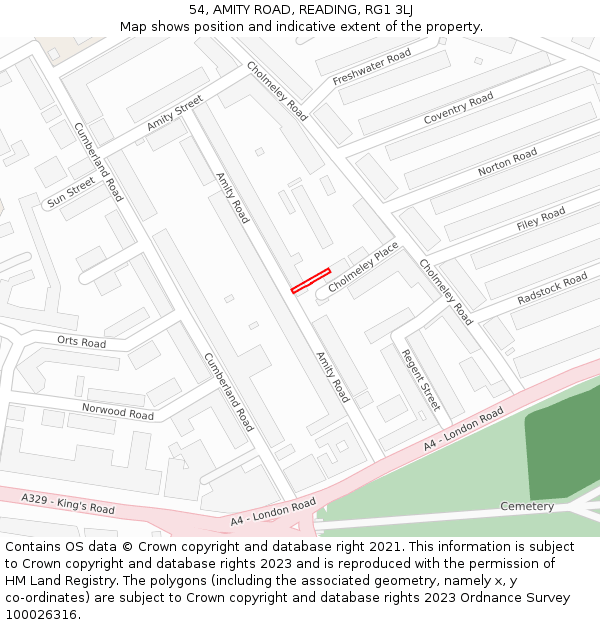 54, AMITY ROAD, READING, RG1 3LJ: Location map and indicative extent of plot