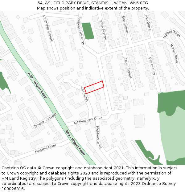 54, ASHFIELD PARK DRIVE, STANDISH, WIGAN, WN6 0EG: Location map and indicative extent of plot