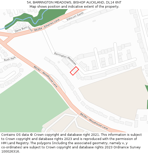 54, BARRINGTON MEADOWS, BISHOP AUCKLAND, DL14 6NT: Location map and indicative extent of plot