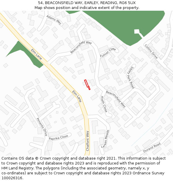 54, BEACONSFIELD WAY, EARLEY, READING, RG6 5UX: Location map and indicative extent of plot