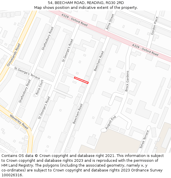 54, BEECHAM ROAD, READING, RG30 2RD: Location map and indicative extent of plot