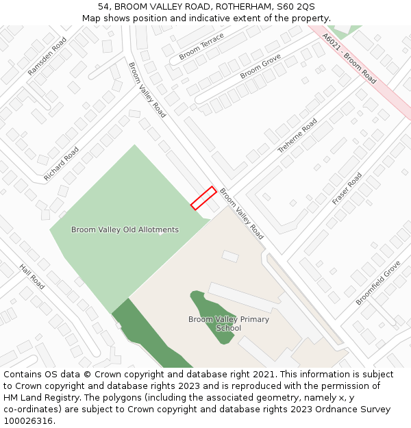 54, BROOM VALLEY ROAD, ROTHERHAM, S60 2QS: Location map and indicative extent of plot