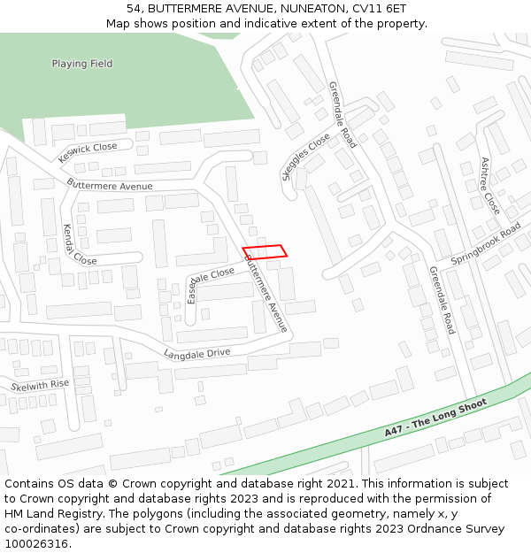 54, BUTTERMERE AVENUE, NUNEATON, CV11 6ET: Location map and indicative extent of plot