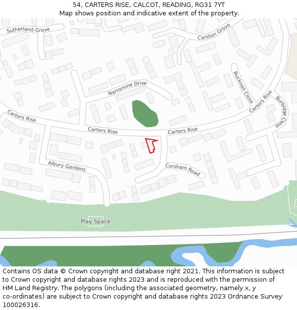 54, CARTERS RISE, CALCOT, READING, RG31 7YT: Location map and indicative extent of plot