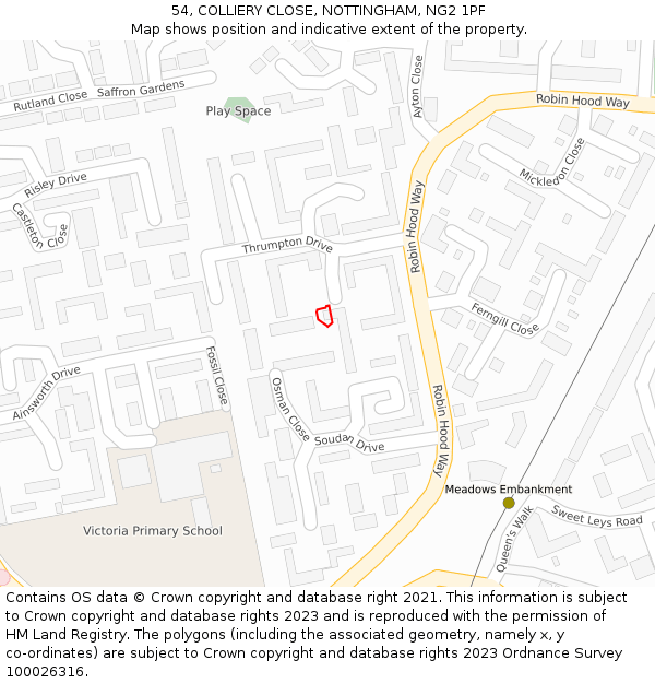 54, COLLIERY CLOSE, NOTTINGHAM, NG2 1PF: Location map and indicative extent of plot