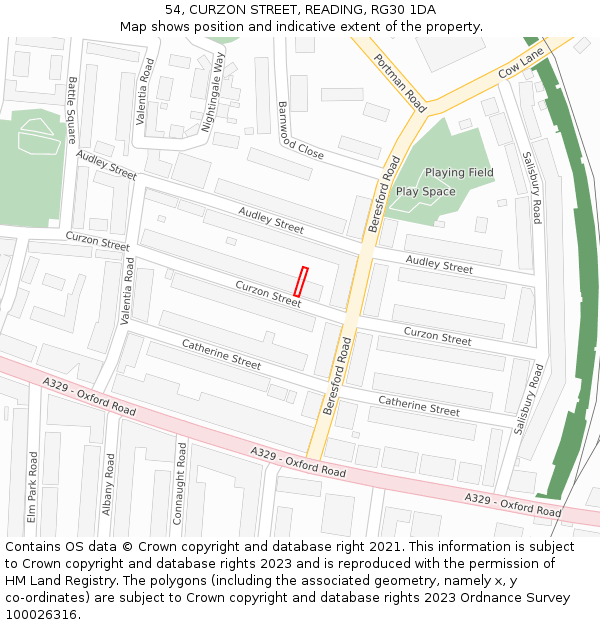 54, CURZON STREET, READING, RG30 1DA: Location map and indicative extent of plot