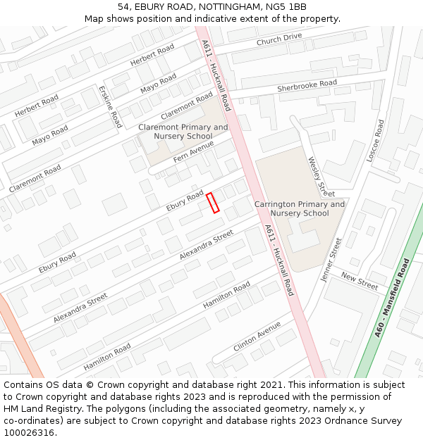 54, EBURY ROAD, NOTTINGHAM, NG5 1BB: Location map and indicative extent of plot