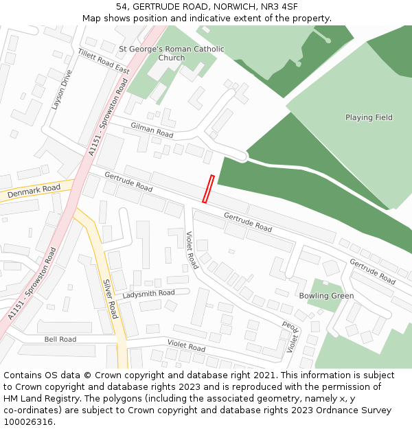 54, GERTRUDE ROAD, NORWICH, NR3 4SF: Location map and indicative extent of plot