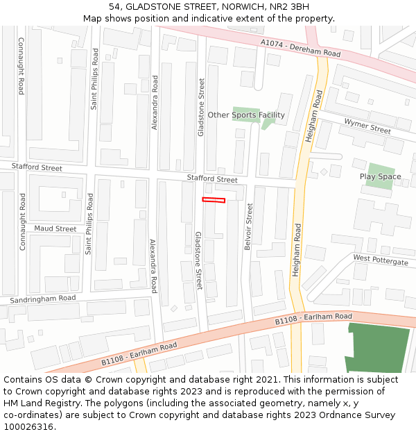 54, GLADSTONE STREET, NORWICH, NR2 3BH: Location map and indicative extent of plot