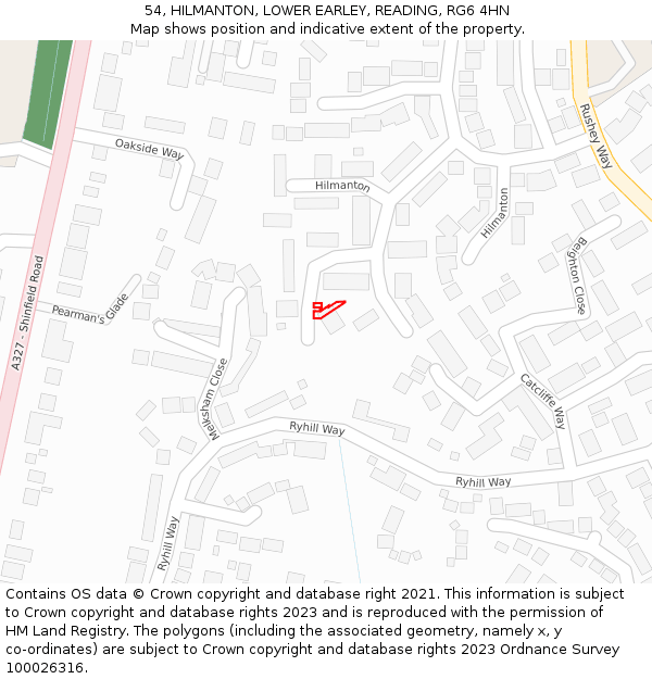 54, HILMANTON, LOWER EARLEY, READING, RG6 4HN: Location map and indicative extent of plot