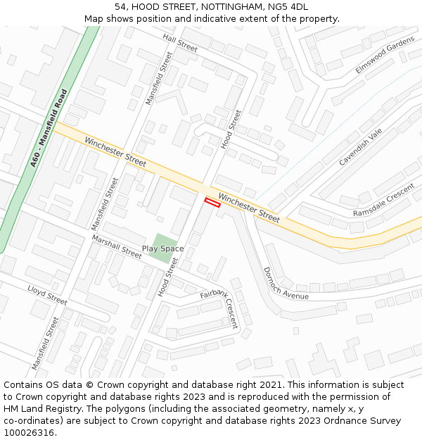 54, HOOD STREET, NOTTINGHAM, NG5 4DL: Location map and indicative extent of plot