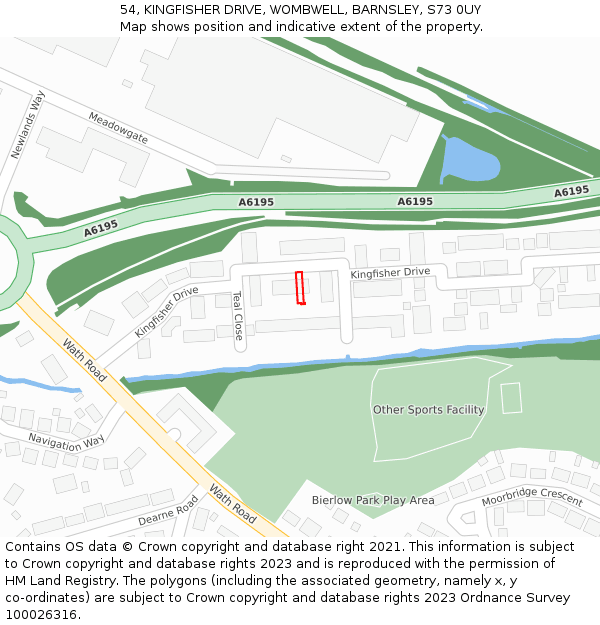 54, KINGFISHER DRIVE, WOMBWELL, BARNSLEY, S73 0UY: Location map and indicative extent of plot
