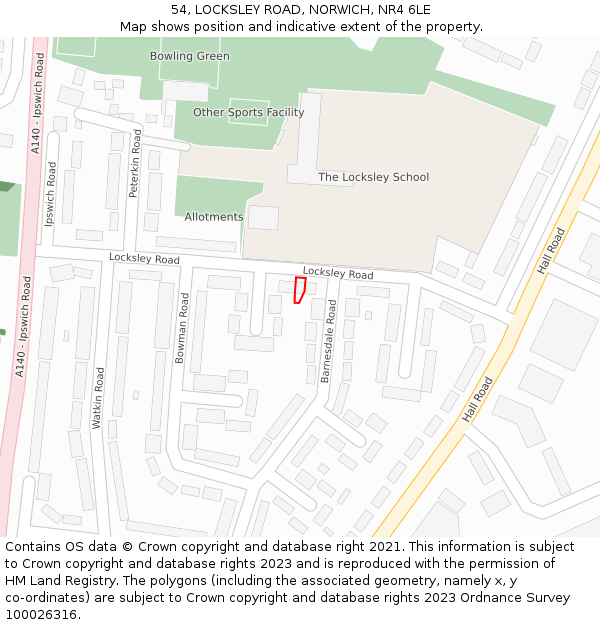 54, LOCKSLEY ROAD, NORWICH, NR4 6LE: Location map and indicative extent of plot