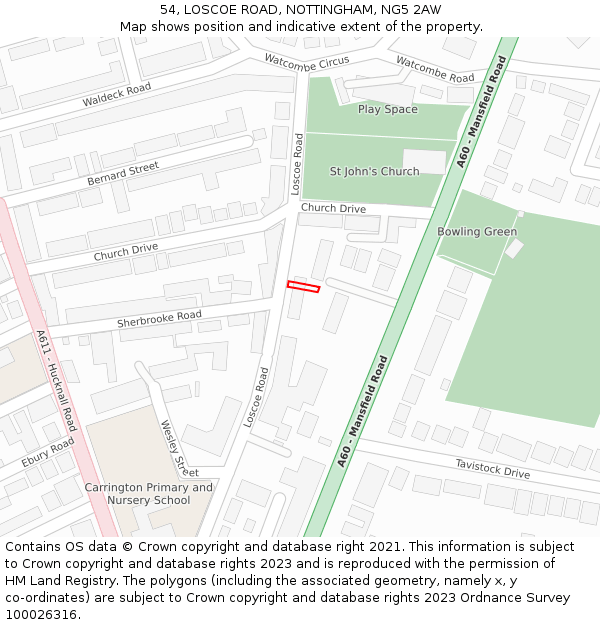 54, LOSCOE ROAD, NOTTINGHAM, NG5 2AW: Location map and indicative extent of plot