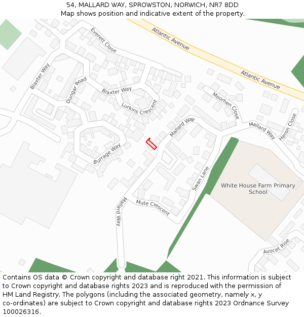 54, MALLARD WAY, SPROWSTON, NORWICH, NR7 8DD: Location map and indicative extent of plot