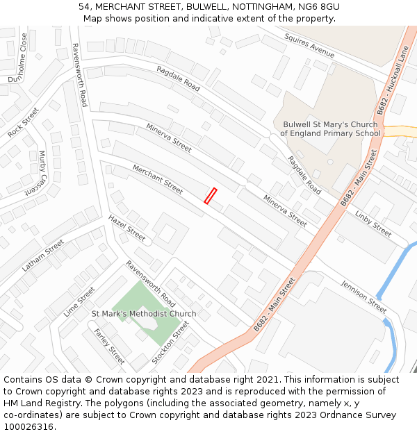 54, MERCHANT STREET, BULWELL, NOTTINGHAM, NG6 8GU: Location map and indicative extent of plot