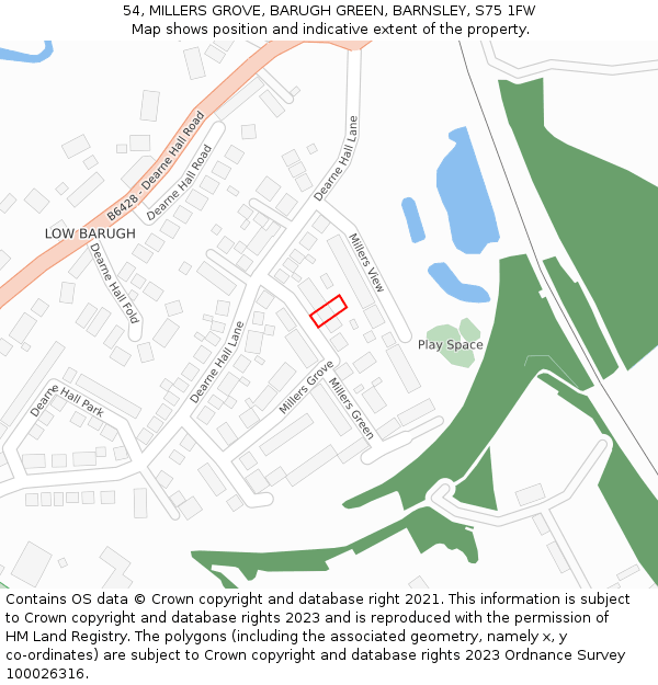 54, MILLERS GROVE, BARUGH GREEN, BARNSLEY, S75 1FW: Location map and indicative extent of plot