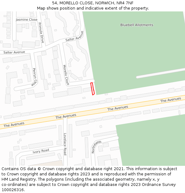54, MORELLO CLOSE, NORWICH, NR4 7NF: Location map and indicative extent of plot