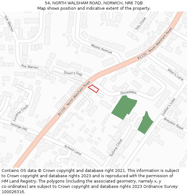 54, NORTH WALSHAM ROAD, NORWICH, NR6 7QB: Location map and indicative extent of plot