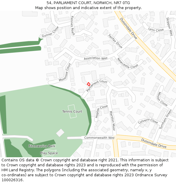54, PARLIAMENT COURT, NORWICH, NR7 0TG: Location map and indicative extent of plot
