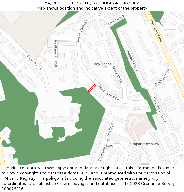 54, PENDLE CRESCENT, NOTTINGHAM, NG3 3EZ: Location map and indicative extent of plot