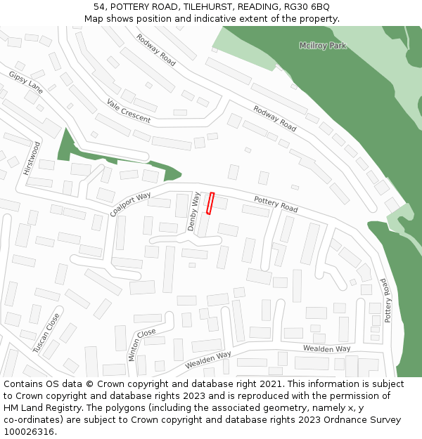 54, POTTERY ROAD, TILEHURST, READING, RG30 6BQ: Location map and indicative extent of plot