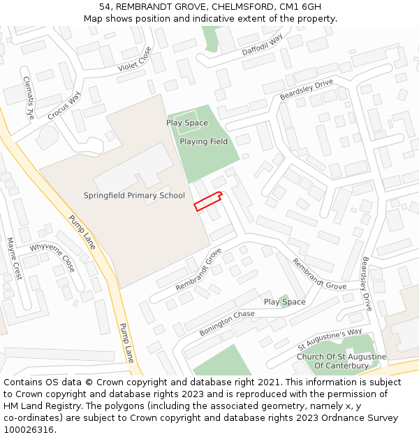 54, REMBRANDT GROVE, CHELMSFORD, CM1 6GH: Location map and indicative extent of plot