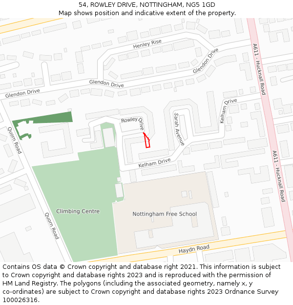 54, ROWLEY DRIVE, NOTTINGHAM, NG5 1GD: Location map and indicative extent of plot