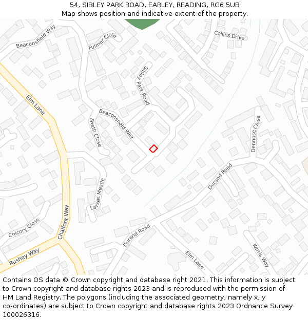 54, SIBLEY PARK ROAD, EARLEY, READING, RG6 5UB: Location map and indicative extent of plot