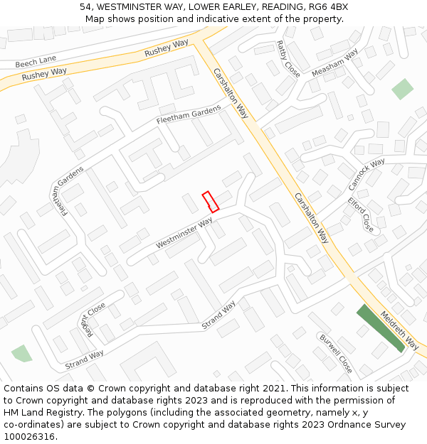 54, WESTMINSTER WAY, LOWER EARLEY, READING, RG6 4BX: Location map and indicative extent of plot