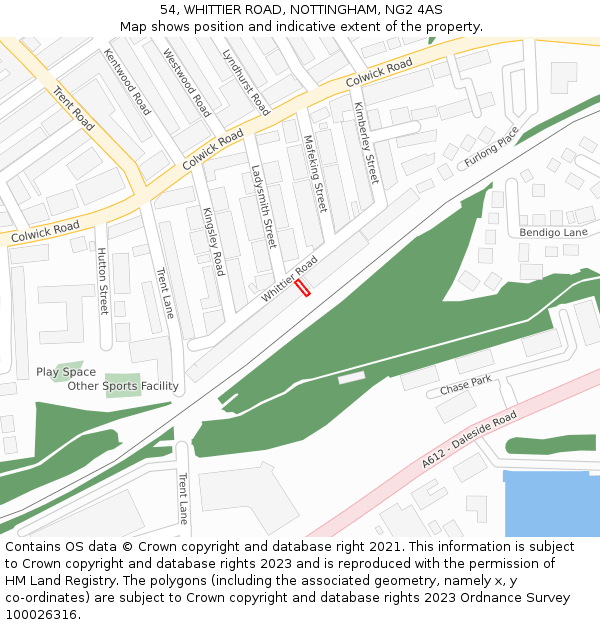 54, WHITTIER ROAD, NOTTINGHAM, NG2 4AS: Location map and indicative extent of plot