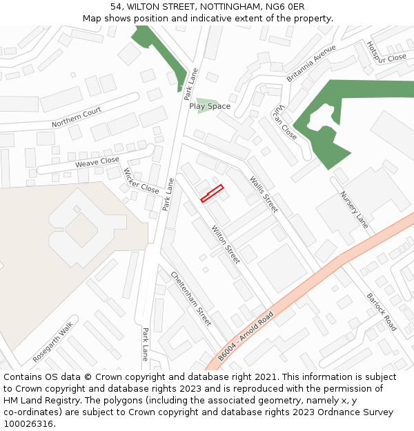 54, WILTON STREET, NOTTINGHAM, NG6 0ER: Location map and indicative extent of plot
