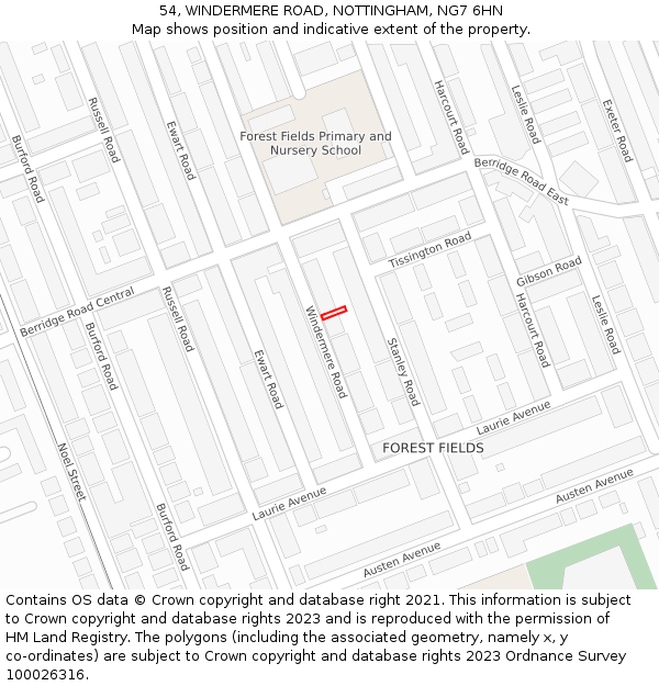 54, WINDERMERE ROAD, NOTTINGHAM, NG7 6HN: Location map and indicative extent of plot
