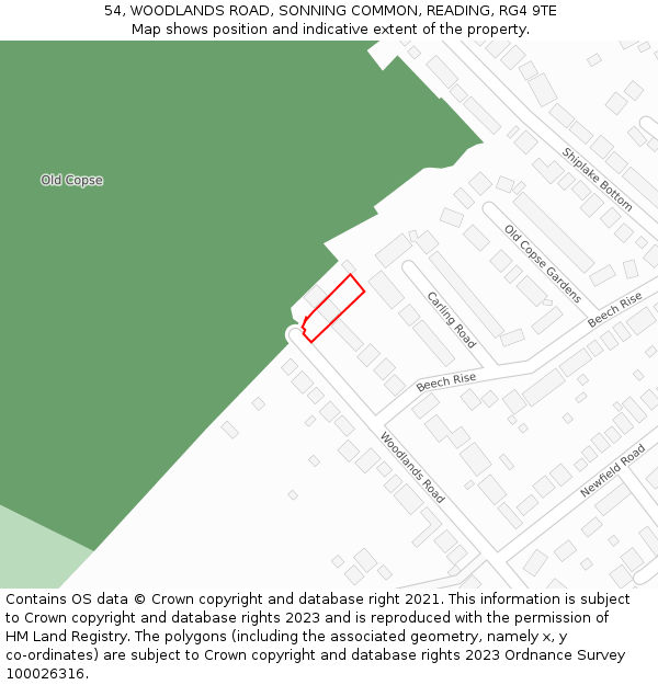 54, WOODLANDS ROAD, SONNING COMMON, READING, RG4 9TE: Location map and indicative extent of plot