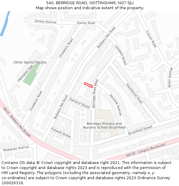 540, BERRIDGE ROAD, NOTTINGHAM, NG7 5JU: Location map and indicative extent of plot